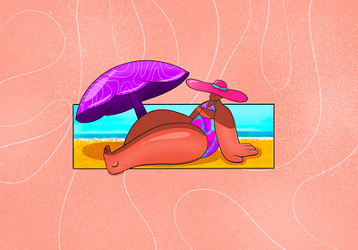 Chill about life bathsuit beach cartoon character color colors design girl illustration legs sea umbrella watersuit