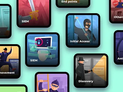 Course cards for Battle Stations cards courses cyber defence defense design illustrations phishing product security threat tiles training ui vector vectors