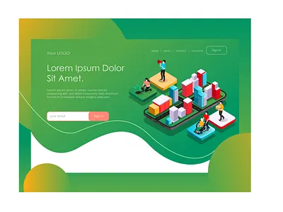 building and smartphone 01 building character delivery app flat design growth home page illustrate illustration isometric landing page modern smartphone tecnology web design
