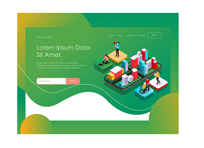 building and smartphone 01 building character delivery app flat design growth home page illustrate illustration isometric landing page modern smartphone tecnology web design