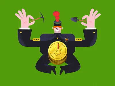 Bitcoin miner >> Barbórka 2 0 << birthday bitcoin character design funny illustration kids illustration miner smile
