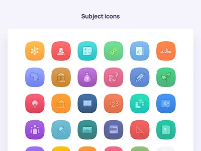 Subject icons branding e learning gradients icondesign iconography iconpack icons iconset learning school students subjects symbol tech vector