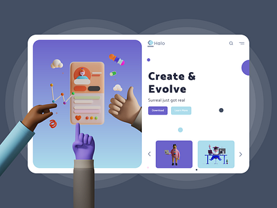 Create And Evolve Landing Page UI Design - Light Mode 3d 3d art 3d illustration adobe blender clean colors design halo hands illustrations landing page design madebyjibrily render ui uidesign ux web webdesign website