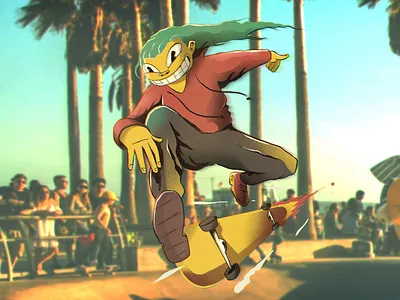 Skater Girl character art character design flames florian farhay girl character illustration jump jump pose photograph skateboard skateboard character skateboard illustration skater skater girl skating speed