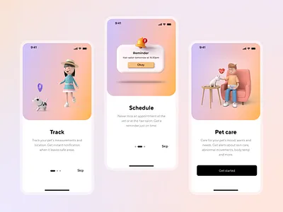 Onboarding - Smart Pet Collar App 3d app gradient minimal mobile ux ui onboarding pet smart collar study case ui design ux ui