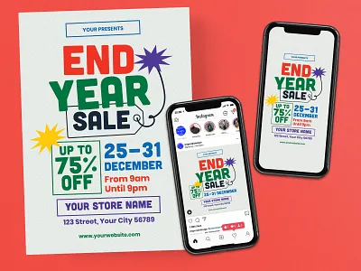 End Year Sale Flyer Instagram Set ads design discount ecommerce end year sale fashion flyer instagram instagram post instagram stories instagram story modern poster retail sale shop social media template