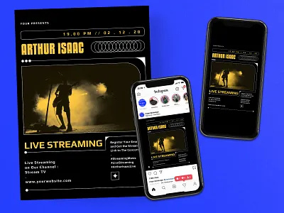 Live Streaming Music Concert Flyer Instagram Set channel concert flyer gigs instagram instagram post instagram stories instagram story live modern music poster social media streaming template