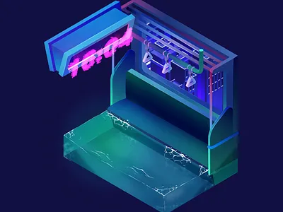 Commuter Sea after effects blue city cityscape commuter cyberpunk design flatisometric flood glitch gradient green holographic illustration isometric motion neon night purple vector