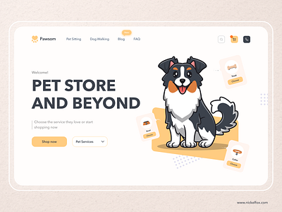 Pawsom- Pet Store Hero Concept animal app clean header hero landing page minimal navigation pattern pet care pet store petshop productivity typography ux web webapp website