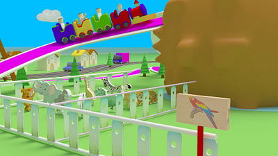 3D Train Moving with characters at ZOO animation branding design graphic design illustration illustrator minimal vector web website