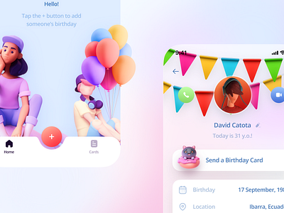 Mobile App Design – Birthday Reminder 🎂 3d 3d art 3d illustration app design app ui app ui design app uiux application birthday reminder dashboad dashboard ui mobile app mobile app design mobile app ui reminder reminder app trend ui uiux ux