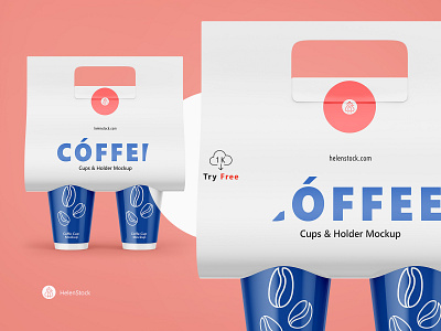 Coffee Cups and Holder Mockup FREE - Front View 1k brand branding coffee coffee carrier coffee cups coffee holder coffee to go creative design download free free download free mockup front view helenstock mockup to go