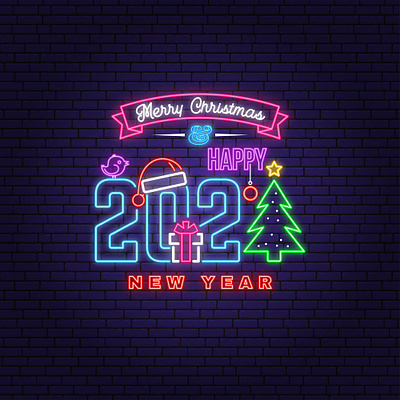 Merry Christmas & Happy New Year 🎅 2021 bright card christmas lamp lights neon new year
