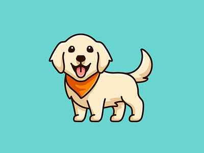 Golden Retriever adorable animal breed cartoon character chibi cute dog fun funny golden retriever happy illustration innocent kawaii mascot pet puppy scarf tongue