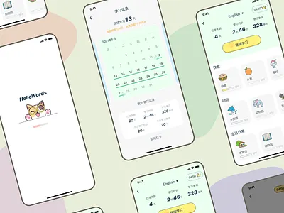 HelloWords APP & Mascot Design 2 animation app branding cat design icon illustration logo ui ux vector words