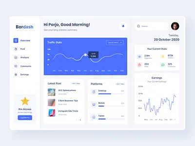 Bordash - Blog Dashboard Explorations blog blue clean dashboard data design finance minimalist modern stats ui uidesign uiux ux violet