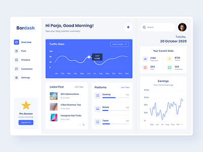 Bordash - Blog Dashboard Explorations blog blue clean dashboard data design finance minimalist modern stats ui uidesign uiux ux violet