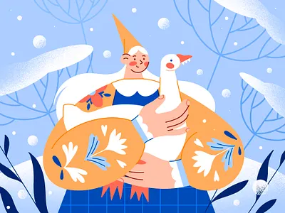 Girl and goose challenge character character design christmas design dtiys elf flat girl goose illustration minimal new year procreate snow storytale ui vector web winter