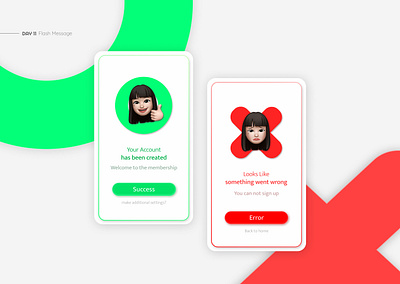 Flash Message app app design application ui challenge check dailyui error figma flash flash message green message popup red simple ui ui design ui designs uxui 디자인