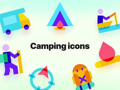 Camping icon set adventure backpack bonfire camp camping camping tent campsite compass design graphic design icon set icons nature