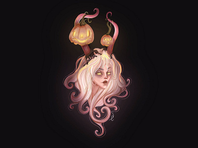 Pumpkin portrait 2d art artist artwork girl helloween illustration monster portrait procreate pumpkin