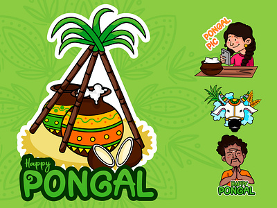 Happy Pongal Emoji Stickers cartoon cute design emoji emojiexperts expressions illustration lovable pongal stickers