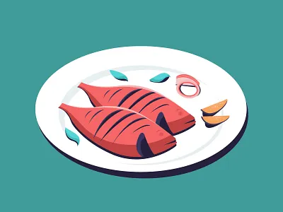 Food series exploration branding fish flat graphic design icon illustration illustrator