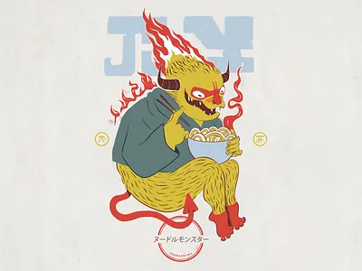 Noodle Monster anime asian beast character design demon devil flames florian farhay food ghibli japan monster noodle noodle restaurant noodles pokebowl restaurant street food