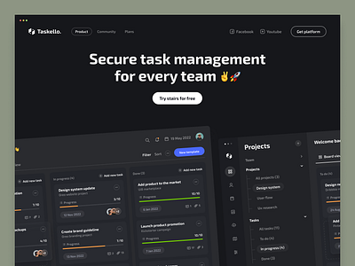 Task management: to do list landing page clean dark mode hero header hero section home page landing page minimal platform task management to do list ui ui design ux ux design web design web page website