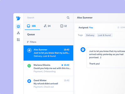 Queue of tickets chat communication conversational ui inbound inbox messenger omnichannel whatsapp