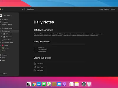 macOS Notion Redesign apple basic big sur dailyui dark design macos minimal note notes notes app notion ui uidesign uxdesign