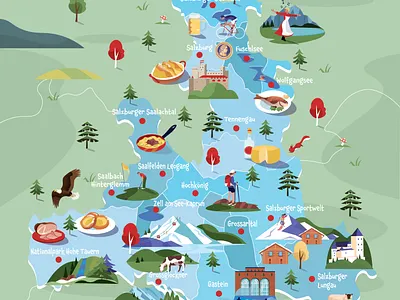Map SalzburgerLand adobe illustrator adobe photoshop austria branding design editorial food map illustrated map illustratie illustration illustrator map of austria salzburgerland vector