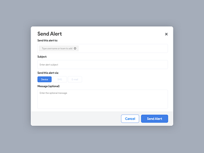 Field Tracking App - Send Alert Modal alert alerts assets clean ui design email field monitoring field tracking minimal modal modals monitoring operation sketch sms tracking tracking app ui ux web app