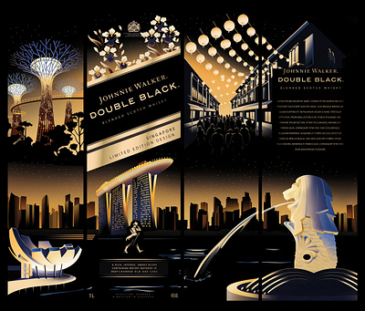 Bloom London - Johnnie Walker - Singapore Double Black cities illustration johnnie walker packagingdesign singapore whisky