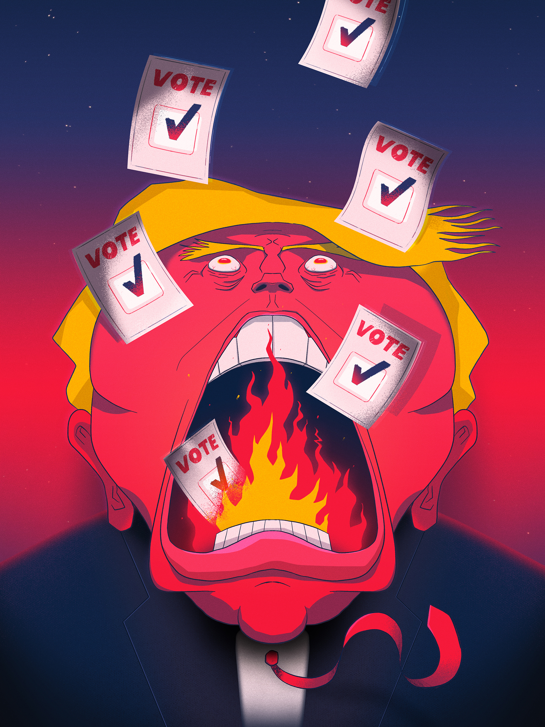 Trump Elections '22 america american angry crazy donald trump elections fire flame florian farhay loser politics president scream trump trump illustration usa vote voting