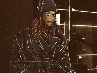 amina muaddi anime character coat comic art fashion fashion illustration fashion illustrator illustration jacket street style streetwear woman