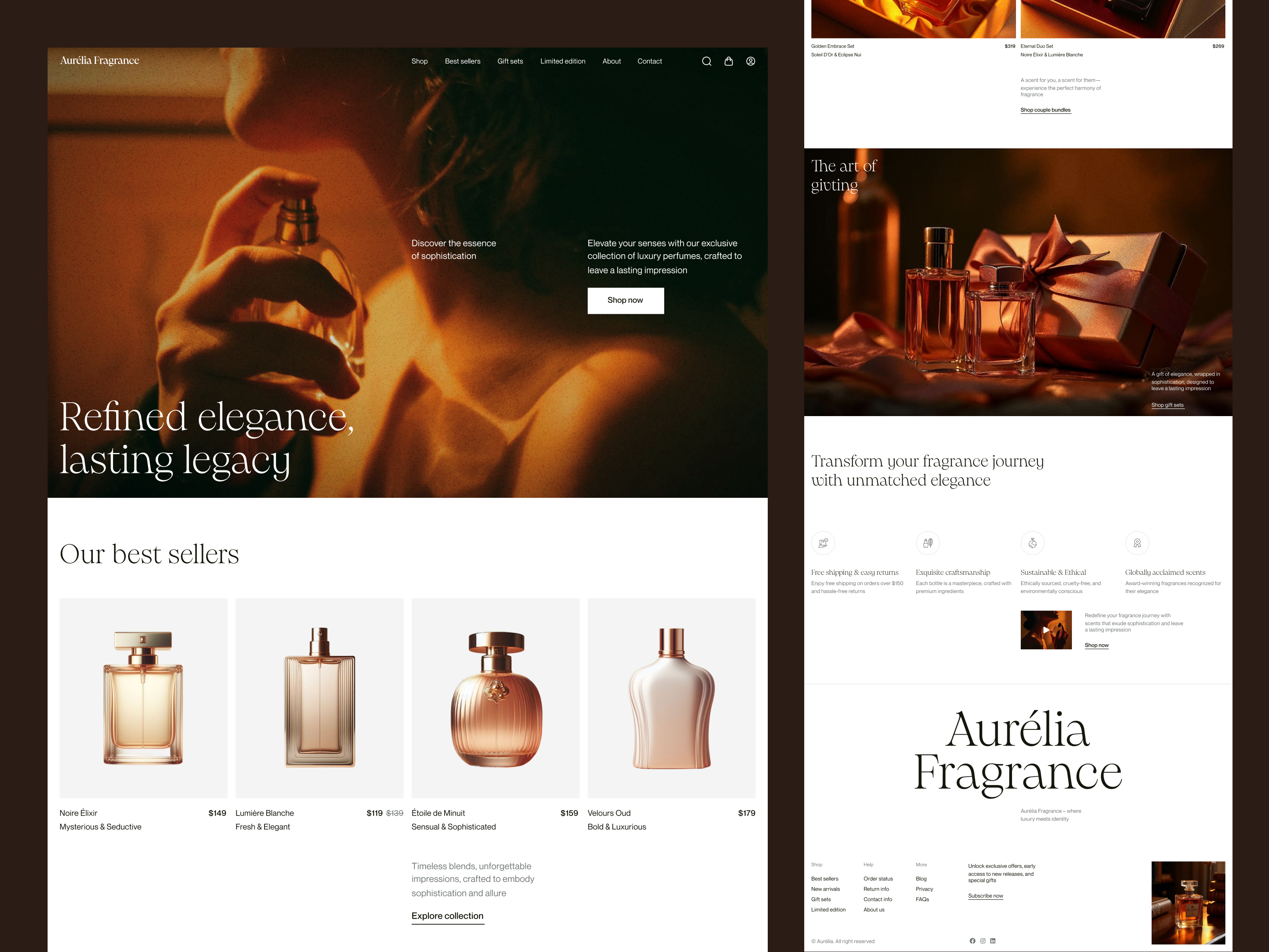 Aurélia - Fragrance Ecommerce clean design ecommerce ecommerce design fragrance landingpage luxury online store parfume shop store ui ui ux ui design uiuxdesign web web design webshop