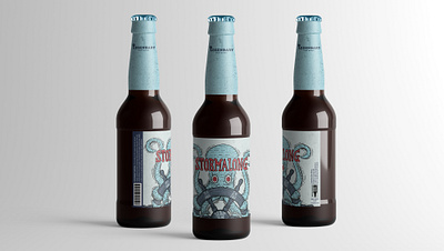 Stormalong Stout beer beerlabel beerlogo blue boat handlettering illustration kraken nautical ocean octopus rusitc squid stout texture type typelogo vintageillustration water wheel