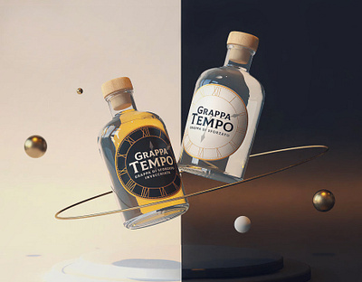 Grappa Tempo Visual 3d bottle branding clock design grappa hours invitti label minutes packaging time