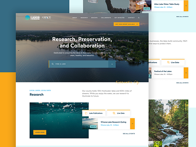 Lilly Center for Lakes & Streams depth dropdown icon indiana lakes midwest modern navigation research science typography ui ux water web design website