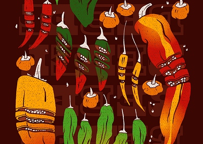 Rebel Peppers chile chiles design helen oldham hot illustration illustrator pepper peppers poster rebel spicy