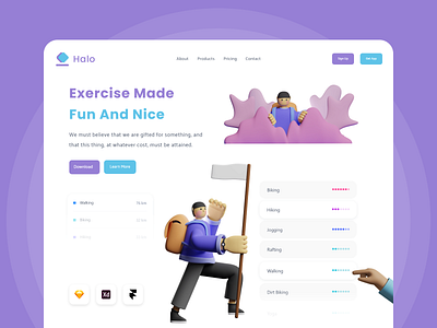 Fun And Nice Landing Page UI Design - Light Mode 3d 3d art 3d illustration adobe blender clean colors halo hands illustrations landing page design madebyjibrily render ui uidesign ux uxdesign web webdesign website