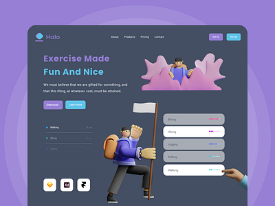 Fun And Nice Landing Page UI Design - Dark Mode 3d 3d art 3d illustration adobe blender clean colors halo hands illustrations landing page design madebyjibrily render ui uidesign ux uxdesign webdesign website websites