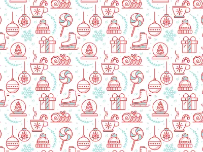 Holiday Pattern | Day 9 candy cane christmas christmas tree holiday season holly jolly design challenge hot cocoa ice skate icon pattern iconography icons illustration lolipop minimalist monoline present snowflake tinsel winter yule log