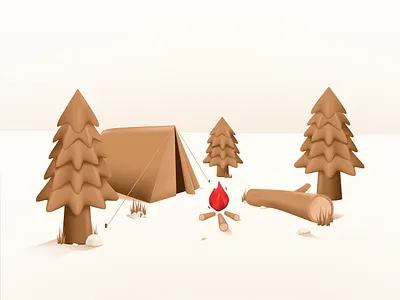 Camping 3D scenery 3d background bonfire brown camp campfire camping event forest illustration log night outdoor page scenery simple tent ui vector wood