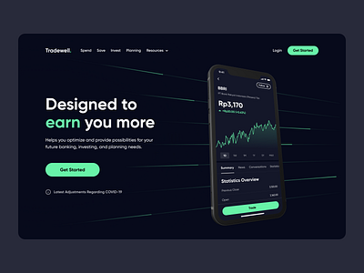 Stock App - Hero Section Exploration chart dark hero investment landing page stock trading ui web web design website website design