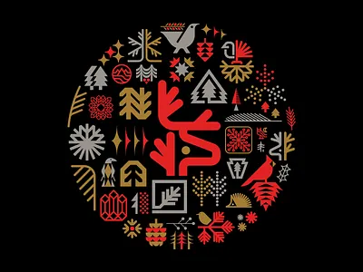 Holiday circle cheer christmas circle crow deer hedgehog holiday icon logo mountain nature owl pine trees pinecone snowflake stars trees turkey winter