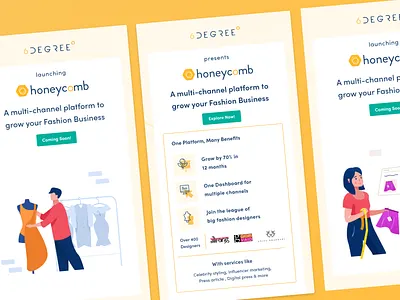Honeycomb Emailers - 6degree branding email email design email marketing email template emailers illustration inspiration lauching launch marketing campaign marketing design uiux