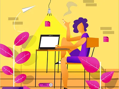 Flat design work while smoking in a relaxed 2d background bussiness flatdesign graphicdesign minimal nakamastudio people vector work