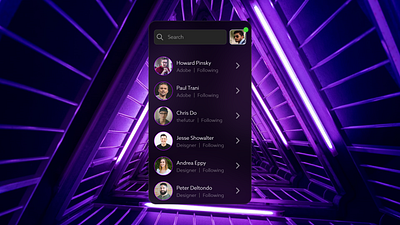 Friend's List adobe xd app app design design neon ui